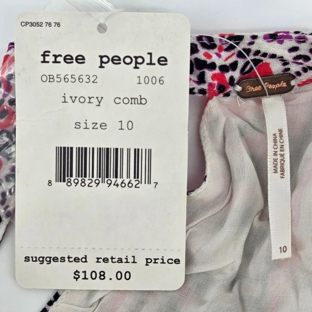 Free People Tegan Border Print‎ Mini Dress Boho Festival Indie Flowy 10